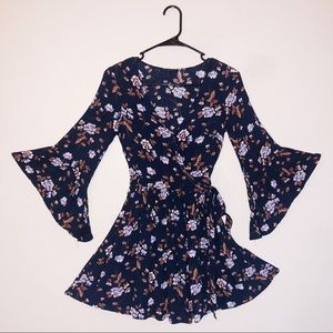 Navy Floral Kimono Dress